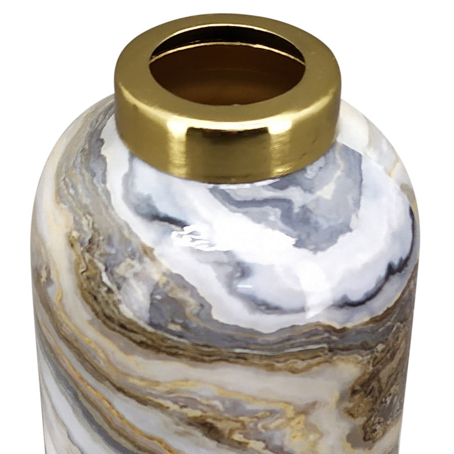 Fémből készült, márvány mintás kézműves design váza.