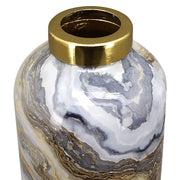 Fémből készült, márvány mintás kézműves design váza.