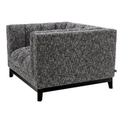 Fekete színű szövettel kárpitozott, prémium minőségű, formatervezett design fotel.