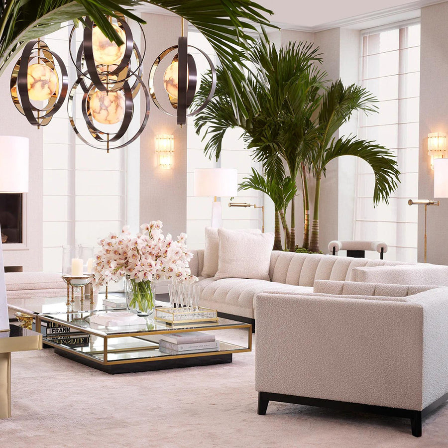 Krémszínű buklé szövettel kárpitozott, prémium minőségű, formatervezett design fotel.