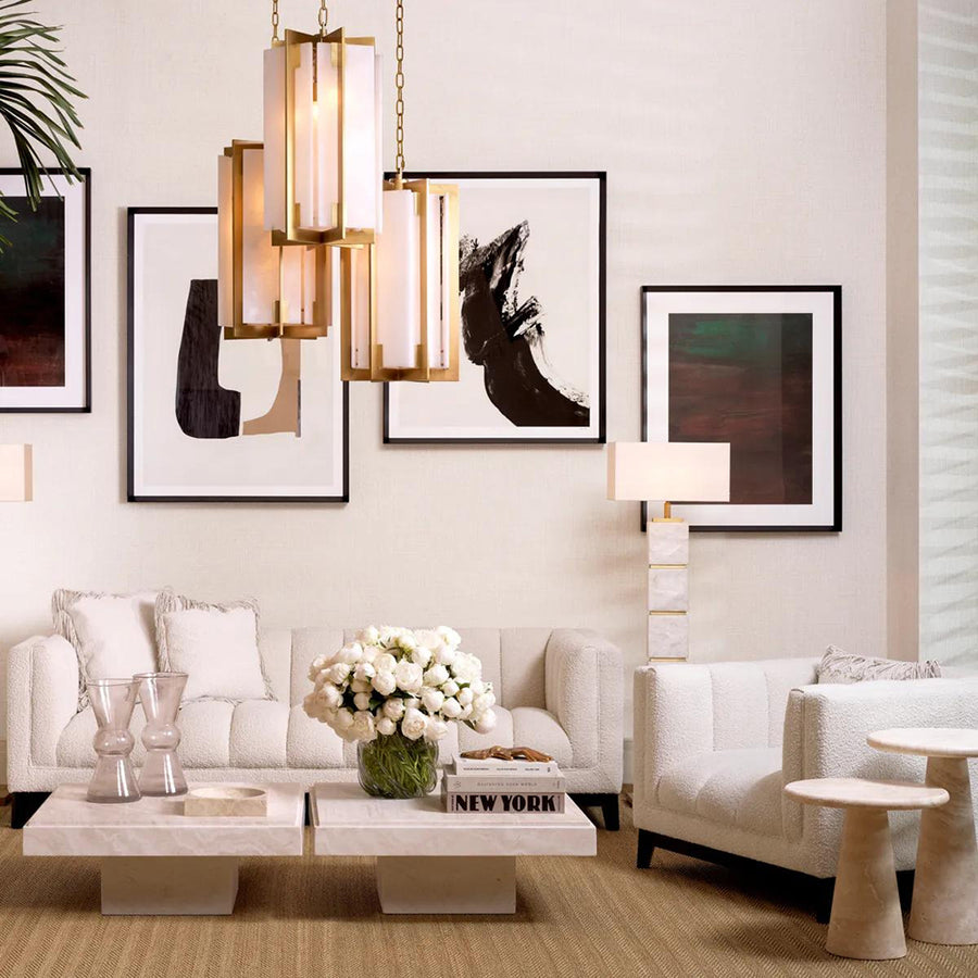 Krémszínű buklé szövettel kárpitozott, prémium minőségű, formatervezett design kanapé,