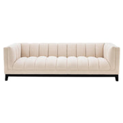 Krémszínű buklé szövettel kárpitozott, prémium minőségű, formatervezett design kanapé,