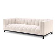 Krémszínű buklé szövettel kárpitozott, prémium minőségű, formatervezett design kanapé,