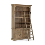 Klasszikus stílusú, létrával ellátott, mangófából készült könyvszekrény.