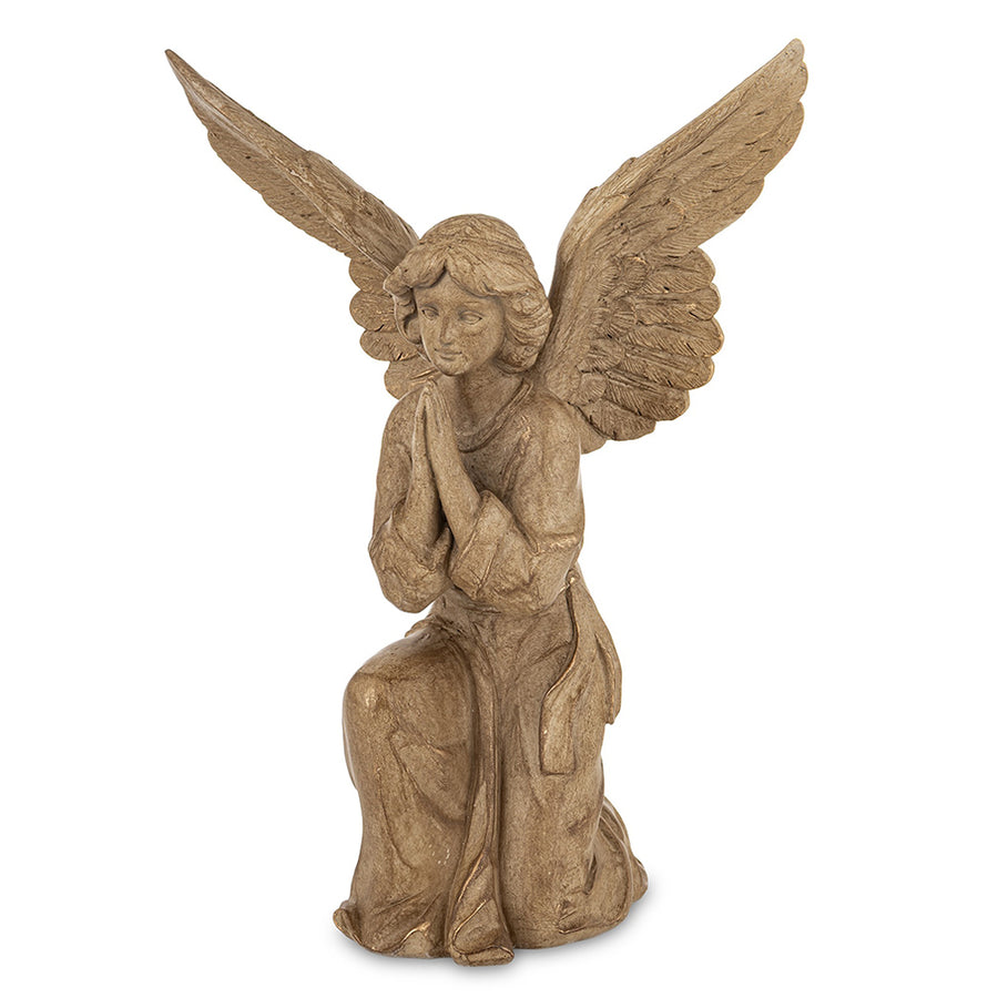 Natúr színű, antikolt felületű angyal figura imádkozó testtartásban, 28 cm – Dost kollekció