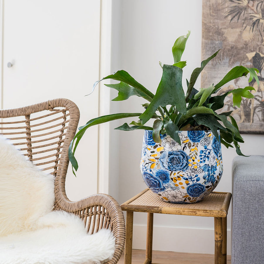 3 darabos, kék színű, fém design kaspó szett.