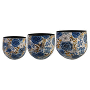 3 darabos, kék színű, fém design kaspó szett.