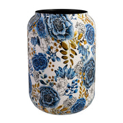 Dutch Blue design kaspó Ø 46 × 62 cm – kézzel festett fém kaspó kék, fehér és arany virágmintával, magasfényű felület