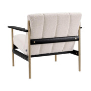 Krémszínű buklé szövettel kárpitozott, prémium minőségű, formatervezett design fotel.