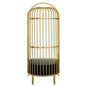 Aranyszínű, kalitka formájú design fotel.