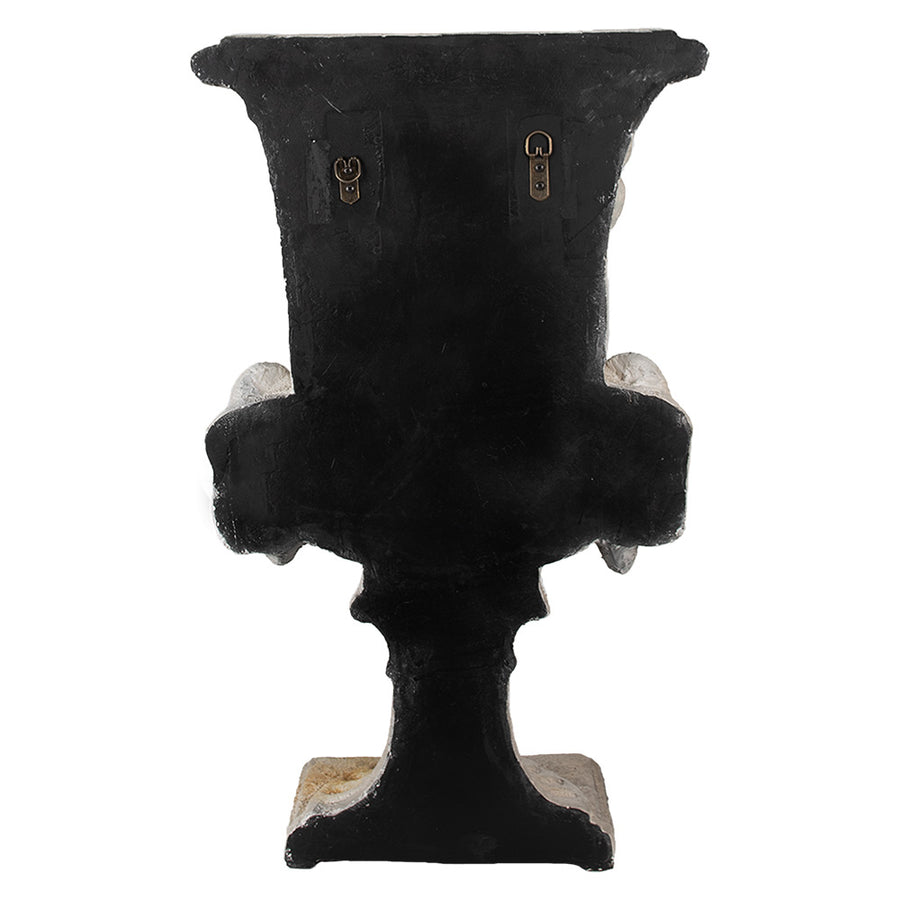 England antik bézs fali kaspó hátulnézet – fekete hátlap két fém akasztóval