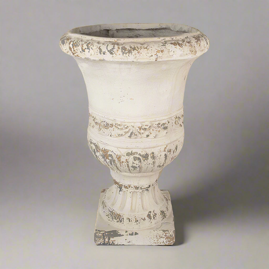 Antikolt felületű, krémszínű díszkaspó,