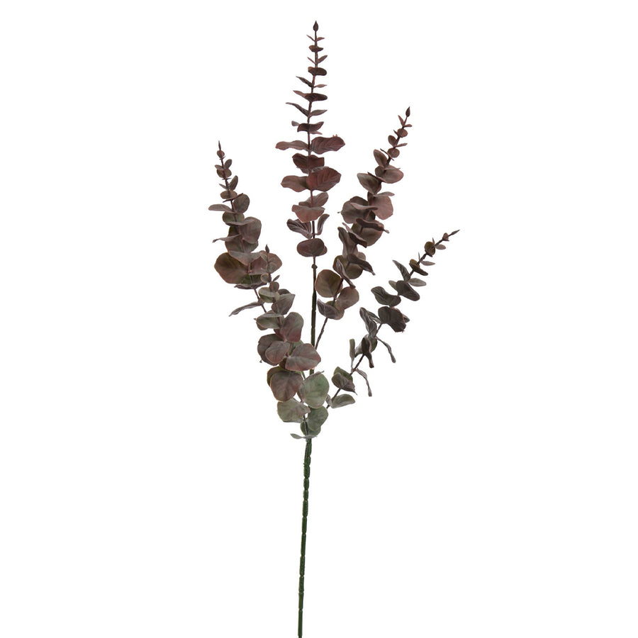 Élethű bordó színű, három ágból álló 95 cm magas mű eukaliptusz ág.