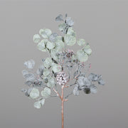 Realisztikus hatású, deres eukaliptusz ág tobozzal, téli és ünnepi dekorációkhoz.