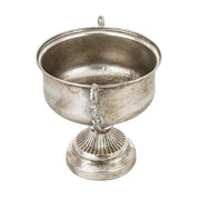 Dekoratív kialakítású, patinás felületű, ezüstszínű, fém díszkaspó.