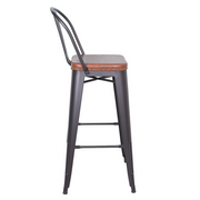 FACTORY fém bárszék oldalnézet, fekete fém váz és barna műbőr ülés