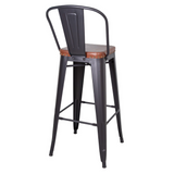 FACTORY fém bárszék hátulnézet, íves háttámla ipari kivitelben