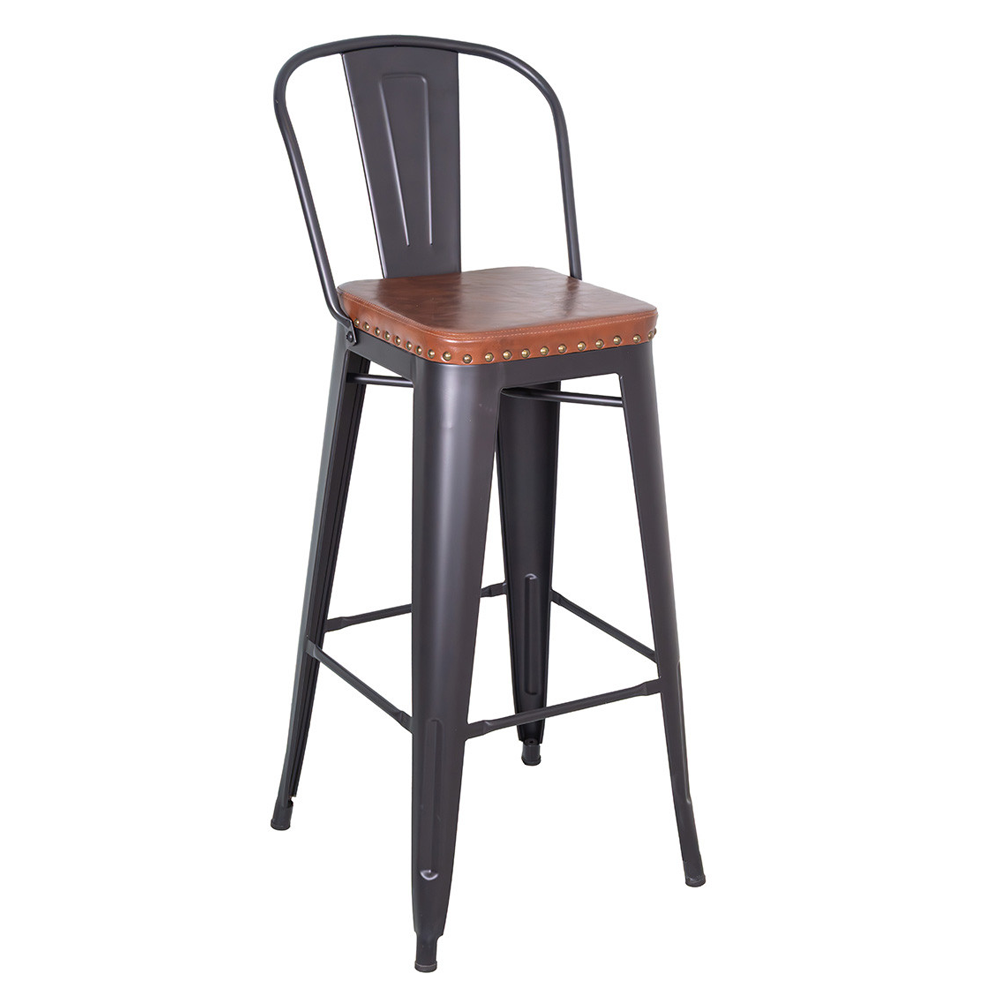 FACTORY fém bárszék műbőr üléssel, loft ipari stílus, elölnézet