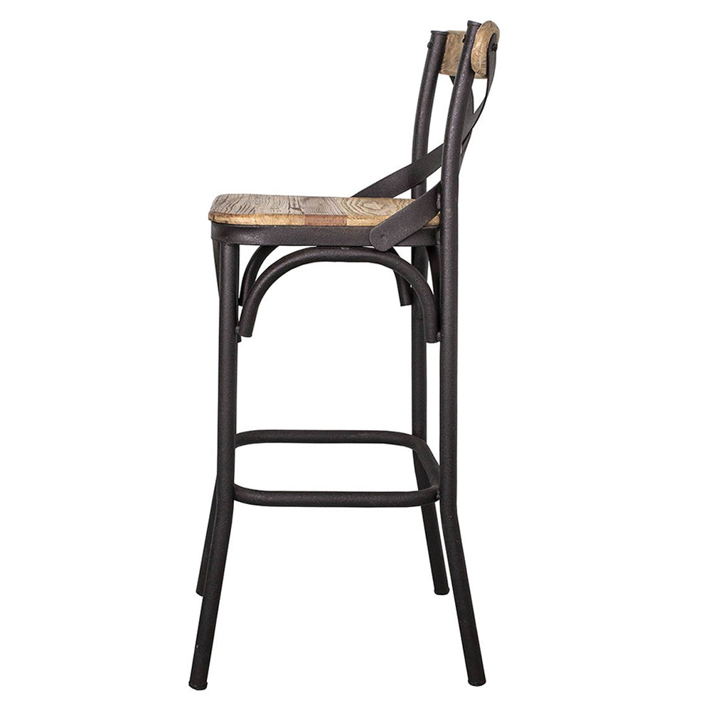 Factory loft bárszék oldalnézetben, keresztmerevítéses háttámlával