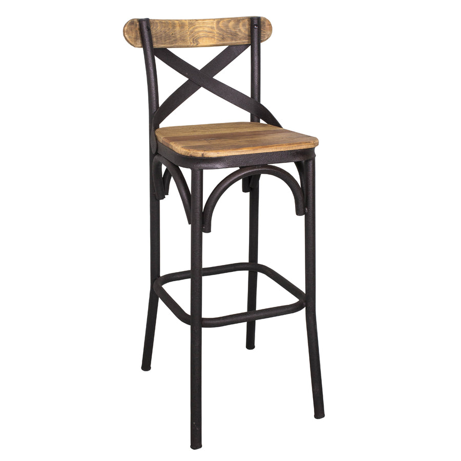 Factory loft bárszék fém vázzal és viaszos szilfa ülőlappal