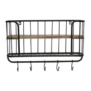 Fektet, fém fogasokkal felszerelt konyhai fali polc.