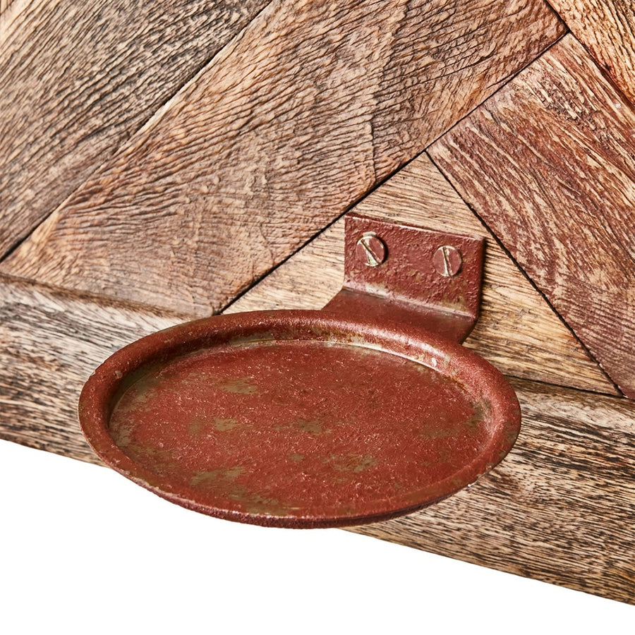 Natúr színű, újrahasznosított fából készült kézműves fali gyertyatartó.