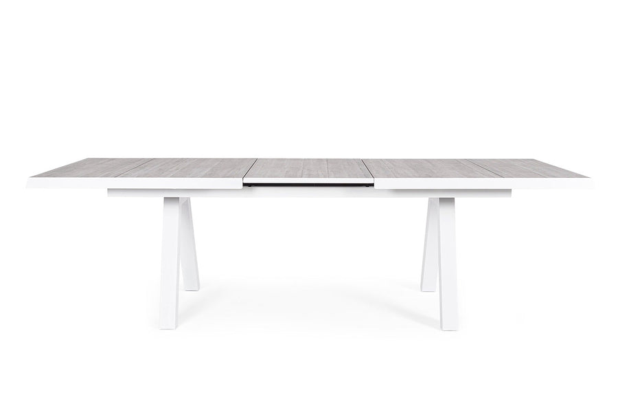 Krém színű kortárs kerti étkezőasztal.