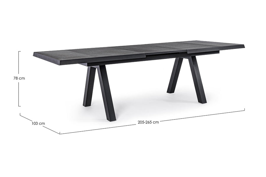 Fekete színű modern kerti asztal.