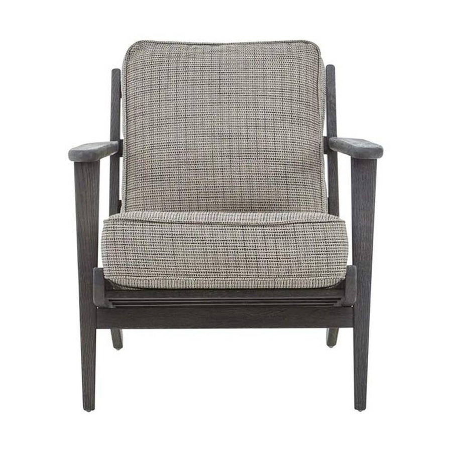 Amerikai tölgyből készült, szürke színű gyapjúpárnákkal kialakított fotel.