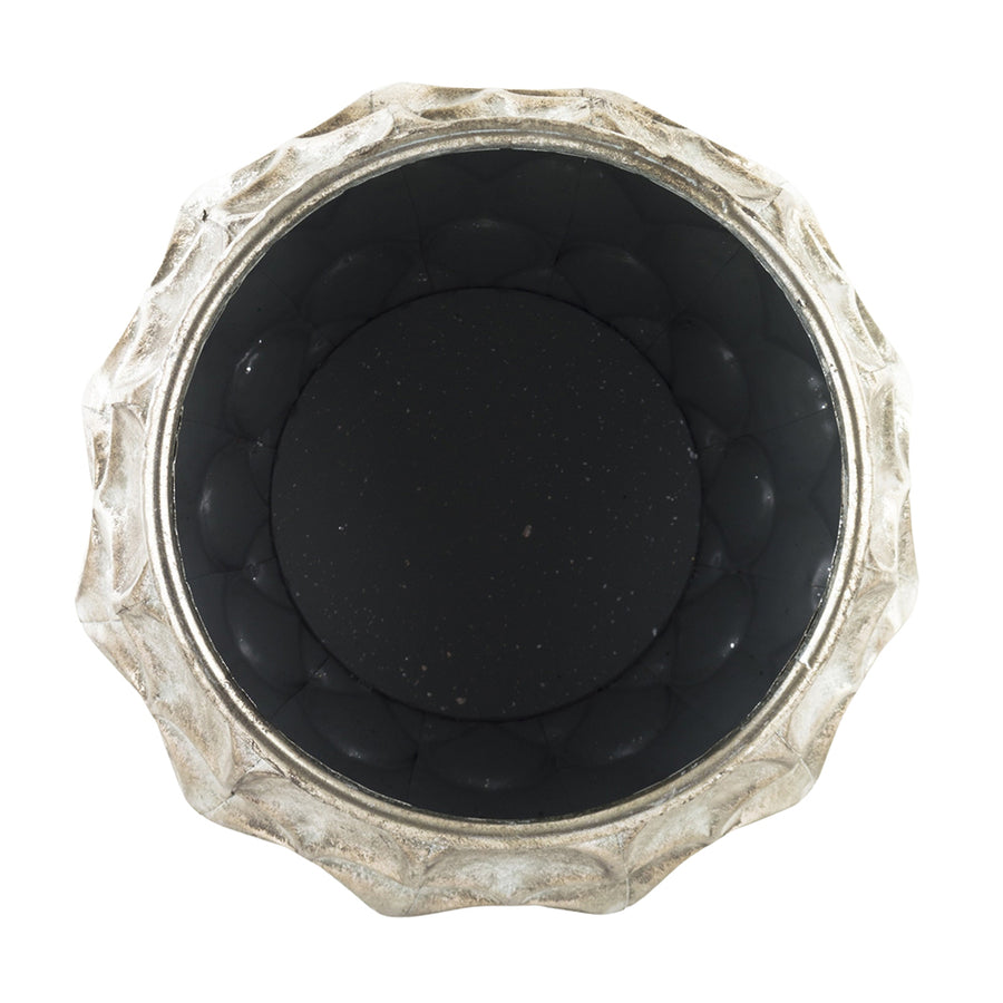 Antik ezüst színű,, dekor fém kaspó.