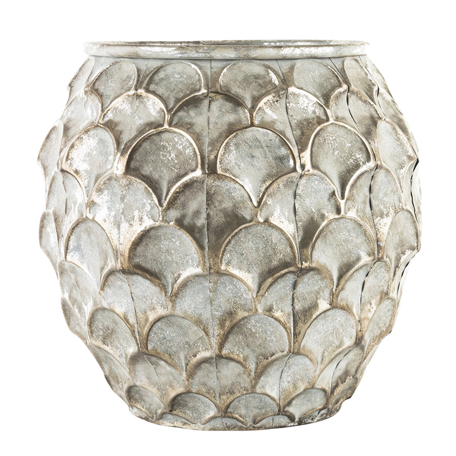 Antik ezüst színű,, dekor fém kaspó.