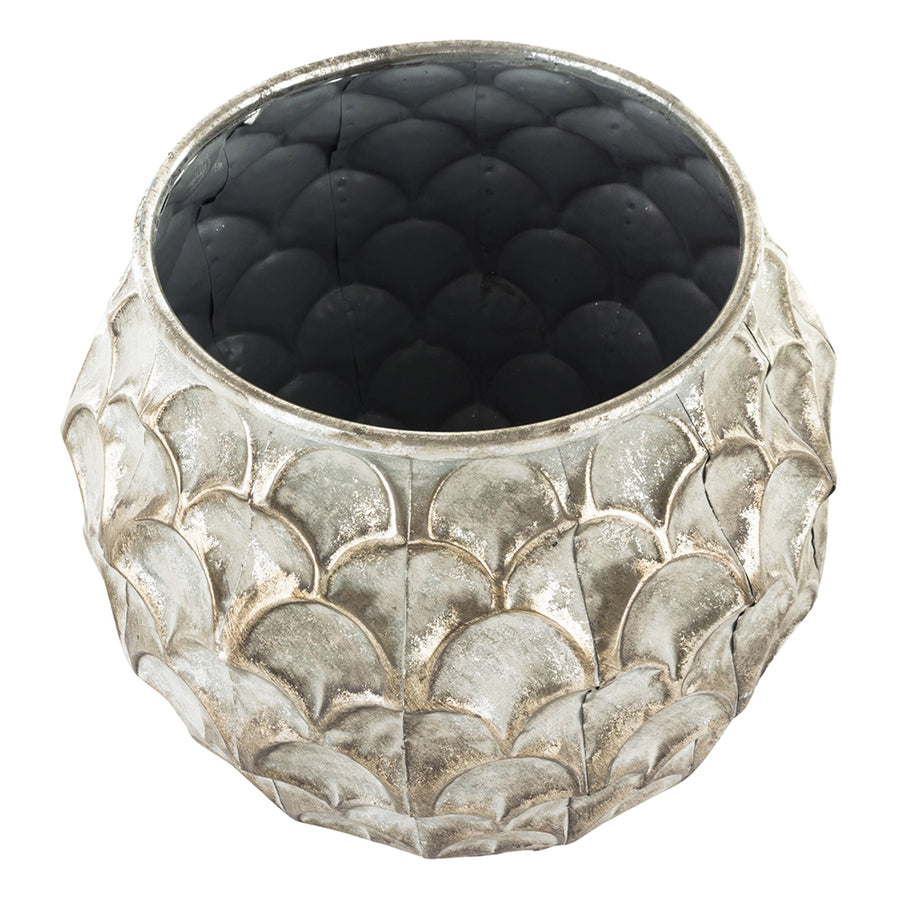 Antik ezüst színű,, dekor fém kaspó.