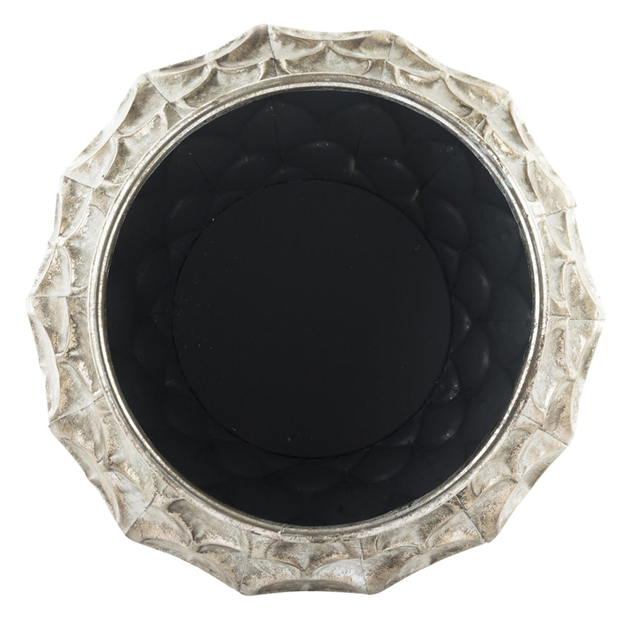 Antik ezüst színű,, dekor fém kaspó.