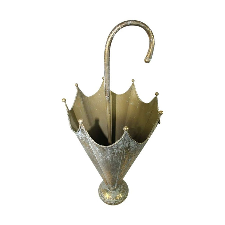 Óarany színű, esernyő formájú fém esernyőtartó.