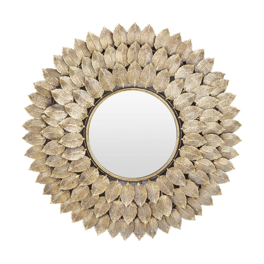 Modern stílusú, aranyszínű fém falitükör.