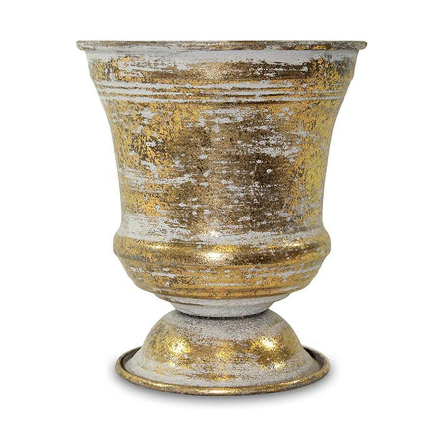 Óarany színű fém kaspó.