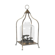 7 ágú gyertyatartóval rendelkező, antik rézszínű fém lámpás.