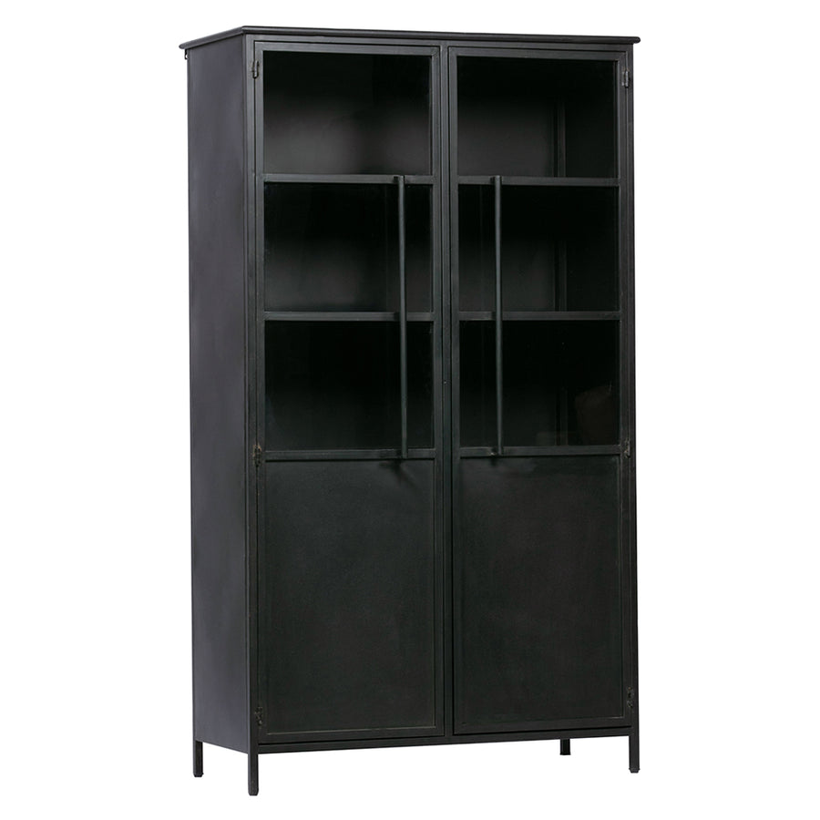 Fekete színű, kortárs design vitrines szekrény, modern, matt bevonattal.