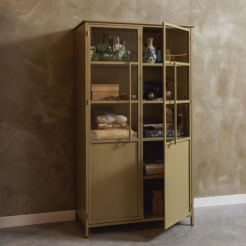 EXHIBIT khaki zöld fém vitrines szekrény 99 x 170 cm