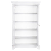 Matt fehér színű, 4 polcos, zárható kialakítású, kétszárnyas fenyőfa gardróbszekrény.