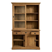 A FEROE teakfa szekrény nyitott állapotban, látható fiókokkal és tárolórekeszekkel