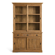 FEROE teakfa vitrines szekrény elölnézetből, üveges és fiókos kialakítással