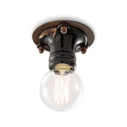 Ferroluce Retro Pipe ipari stílusú mennyezeti lámpa vintage fekete mázas kerámia lámpatesttel, E27-es foglalattal.