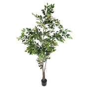 213 cm magas, élethű mű csüngőágú fikusz fekete kaspóban.