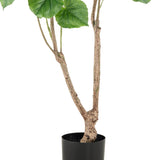 FICUS 150 cm-es mű fikusz természetes hatású, elágazó műtörzse és fekete, hengeres alapja közelről.