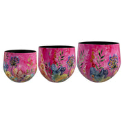 3 darabos, fukszia színű, fém design kaspó szett.