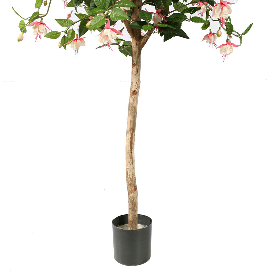 Mű fukszia fa törzse fekete cserépben, realista kivitelben.