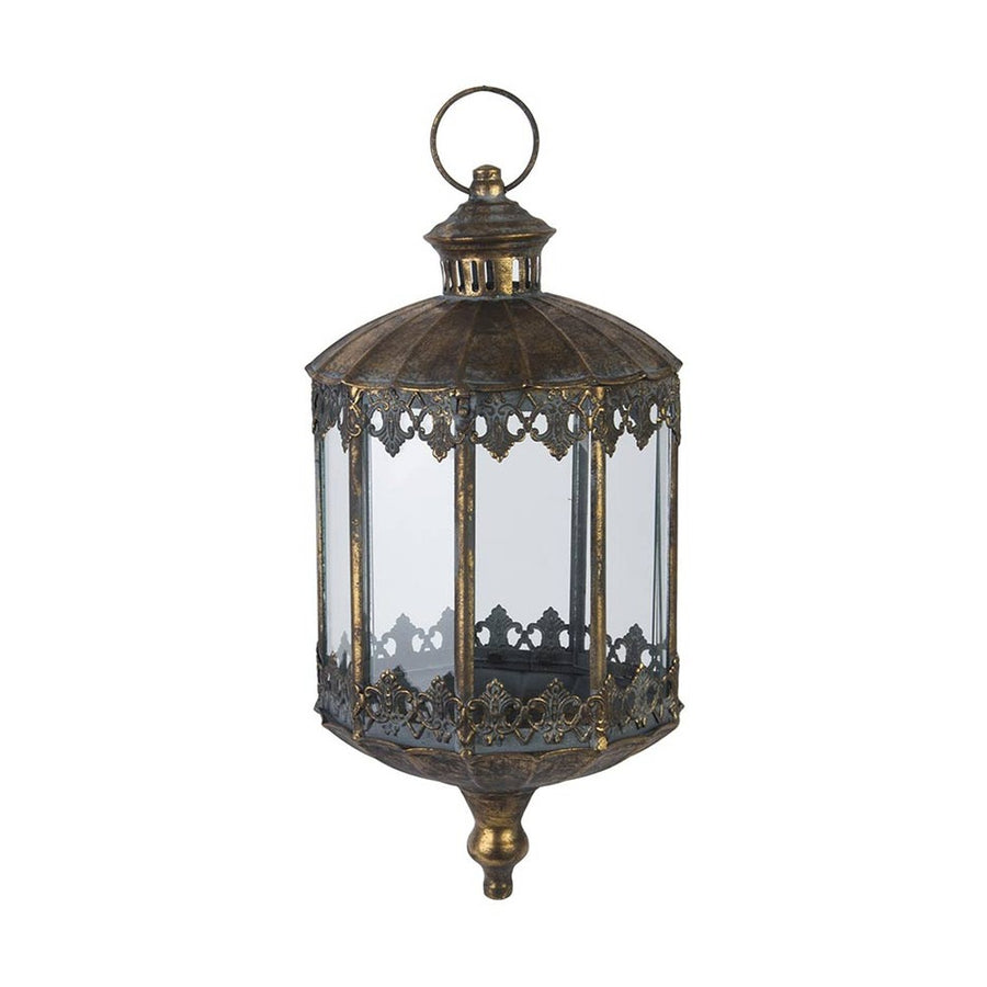 Antikolt felületű, függeszthető fém lámpás.