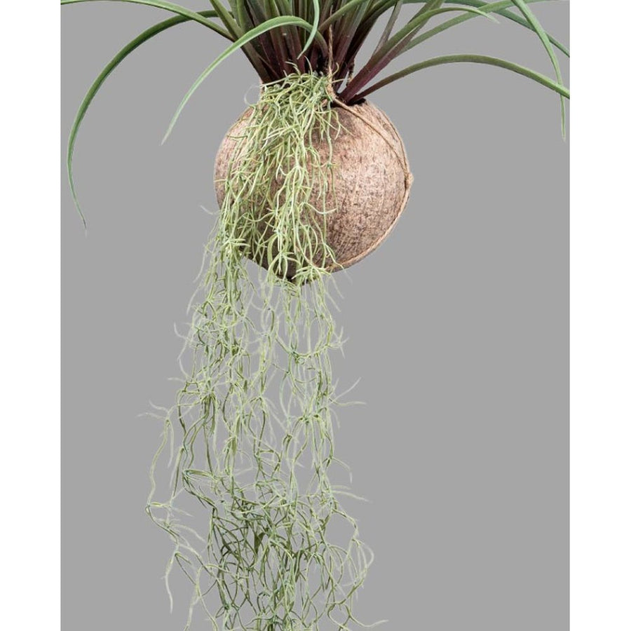 Függeszthető kialakítású, szakállbromélia műnövény dekoráció.