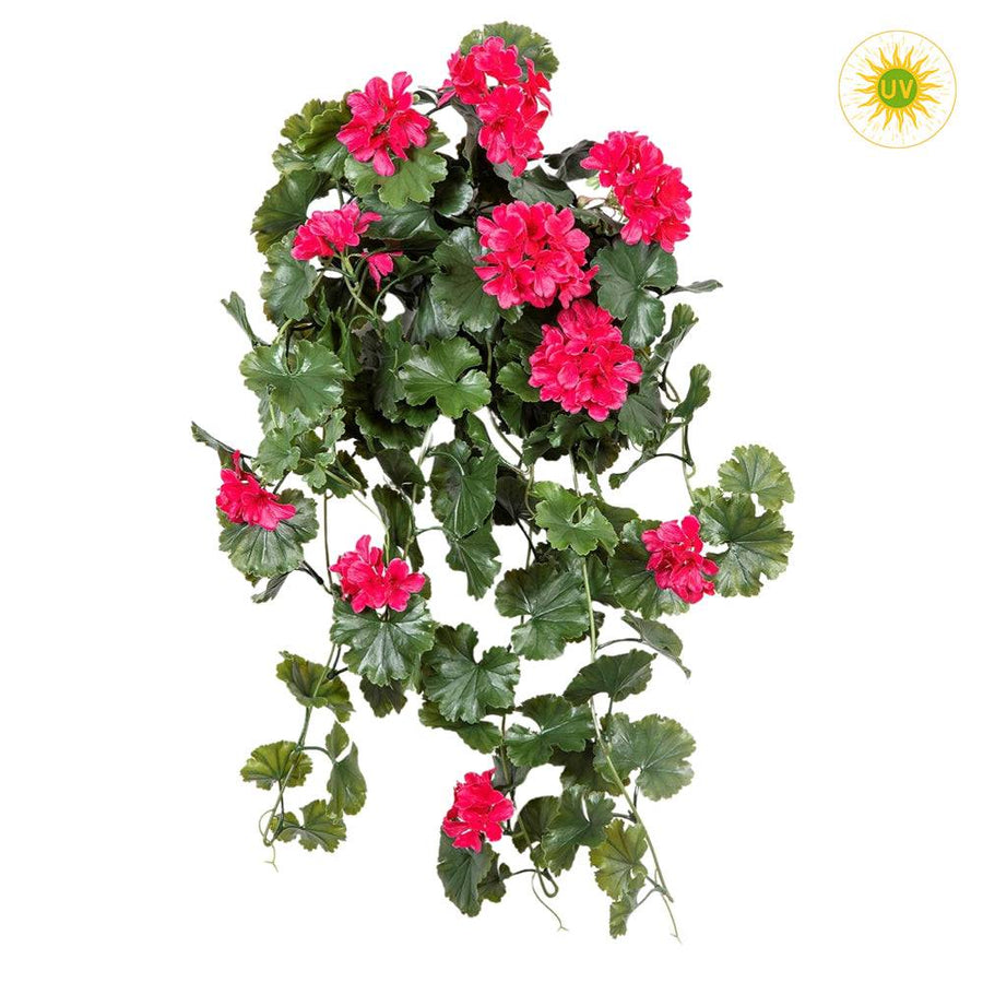 Pink virágú, UV-álló 66 cm hosszú csüngő mű muskátli balkonládába vagy függőkosárba